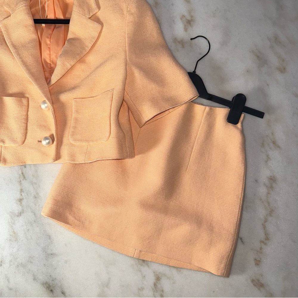 Mango Peach Tweed Cropped Short Sleeve Blazer And Mini Skirt Set Womens XS EUC - Picture 12 of 17